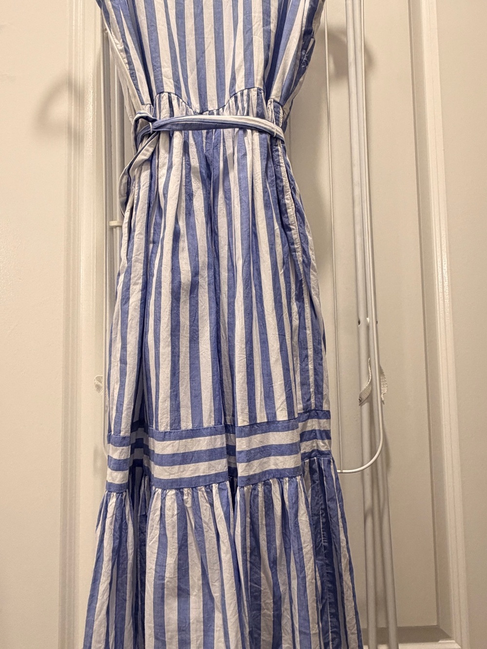 Women’s J Crew Blue and White Striped Sundress with Tie Waist - Picture 2 of 4